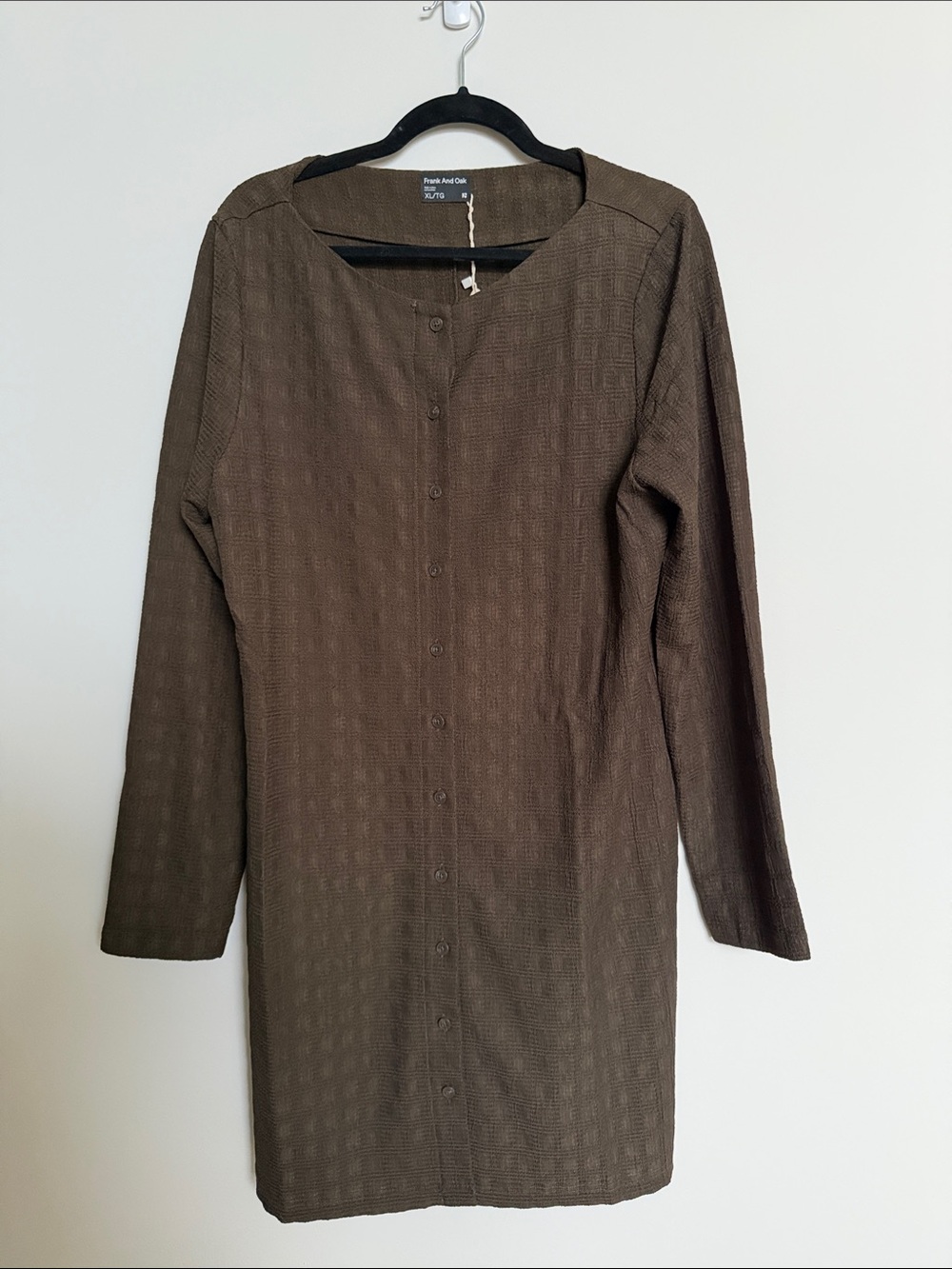 Frank & Oak Long Sleeve Brown Button-Front Dress